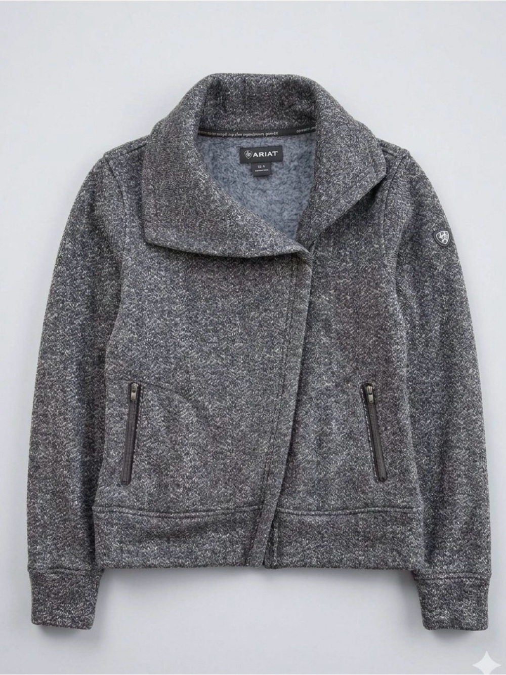 Ariat Women's Asymmetrical Zip Fleece Jacket Gray Marled Equestrian Size S Moto
